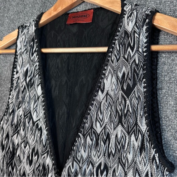 Missoni Italy vneck belted knit dress 10 sleeveless silk lined cinch waist black - Picture 2 of 15